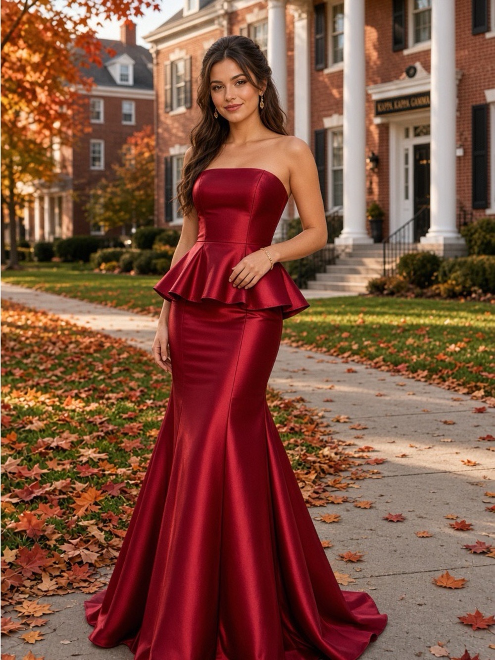 B. Darlin Macy's Strapless Burgundy Satin Peplum Gown Size 1/2 NWT